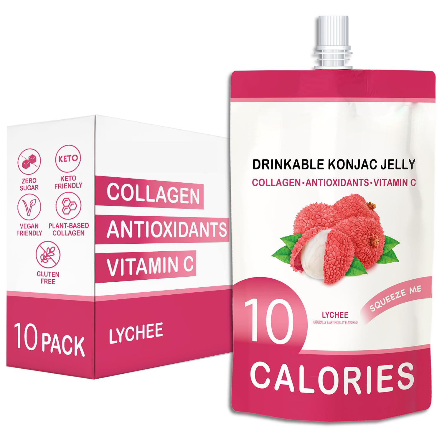 Lychee Collagen Jelly with Vitamin C, Sugar-Free, Low-Calorie, Vegan Fruit Snack