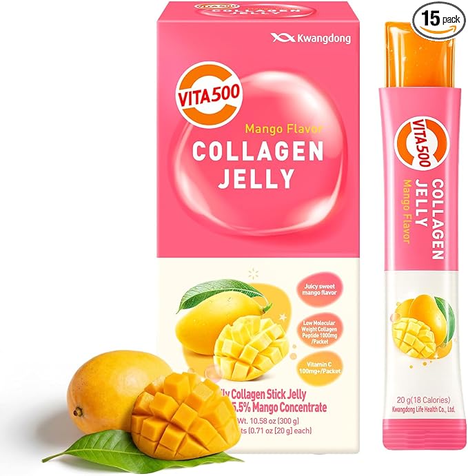 Collagen Jelly Sticks for Women, Immune Support, Mango Flavor, 20g