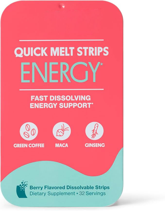 Energy Quick-Melt Strips | Natural Caffeine | Fast-Dissolving Dietary Supplement | Portable & Convenient