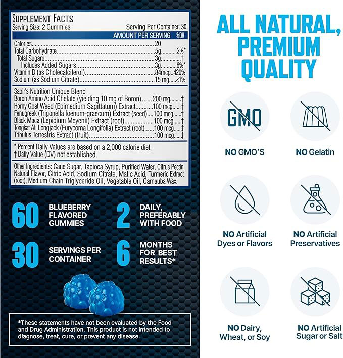 Men’s Testosterone Support Gummies, Chewable Performance Supplement for Energy, Strength, Stamina & Endurance