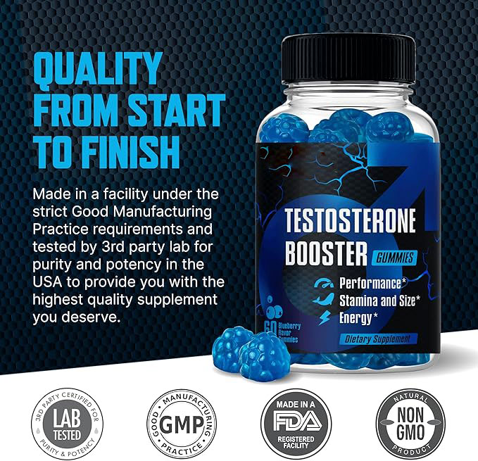 Men’s Testosterone Support Gummies, Chewable Performance Supplement for Energy, Strength, Stamina & Endurance