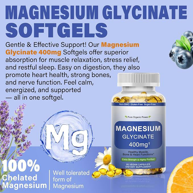 Magnesium Glycinate Supplement for Muscle, Heart, Sleep & Bone Health | Highly Absorbable Formula