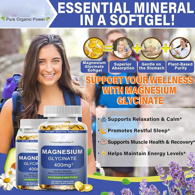 Magnesium Glycinate Supplement for Muscle, Heart, Sleep & Bone Health | Highly Absorbable Formula