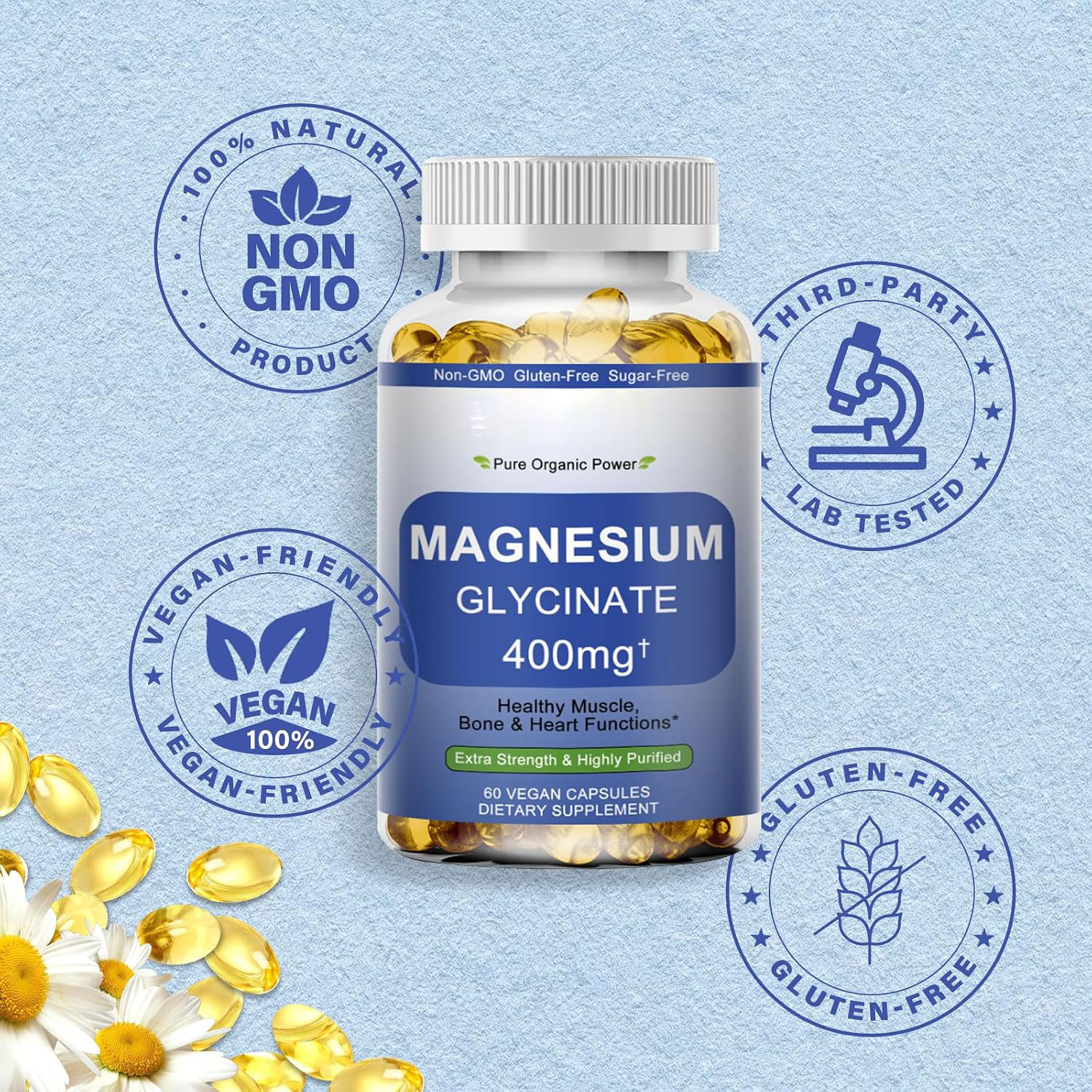 Magnesium Glycinate Supplement for Muscle, Heart, Sleep & Bone Health | Highly Absorbable Formula