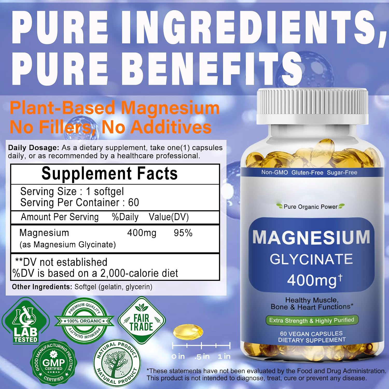 Magnesium Glycinate Supplement for Muscle, Heart, Sleep & Bone Health | Highly Absorbable Formula