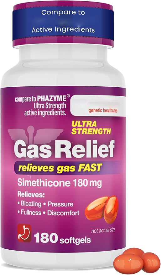Simethicone 180 mg Gas Relief Softgels, Ultra-Strength Formula for Fast Relief from Gas, Bloating & Discomfort