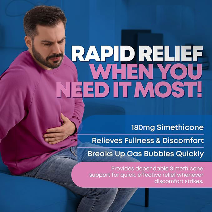 Simethicone 180 mg Gas Relief Softgels, Ultra-Strength Formula for Fast Relief from Gas, Bloating & Discomfort
