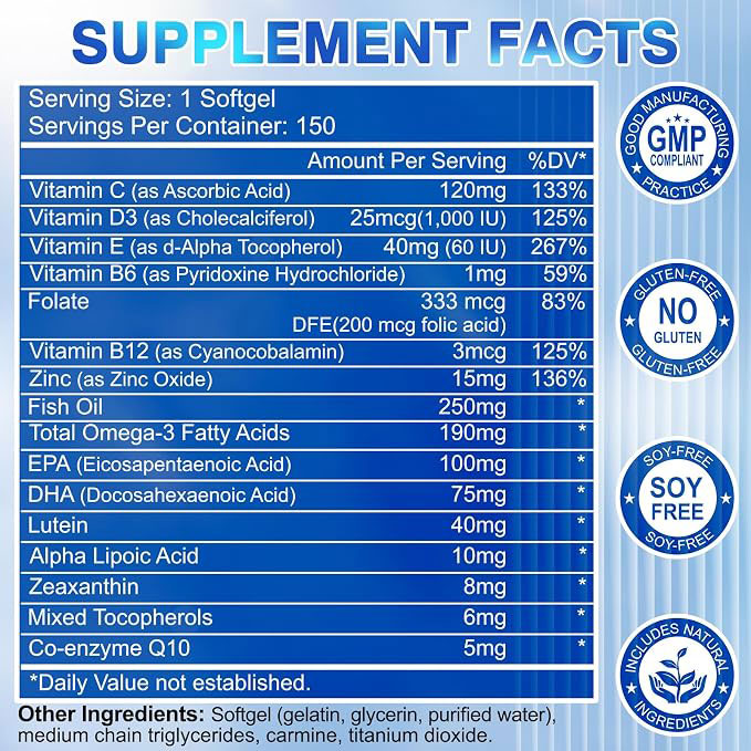Lutein and Zeaxanthin Supplement - AREDS 2 Plus+ Eye Vitamins 40 mg Lutein & 8 mg Zeaxanthin