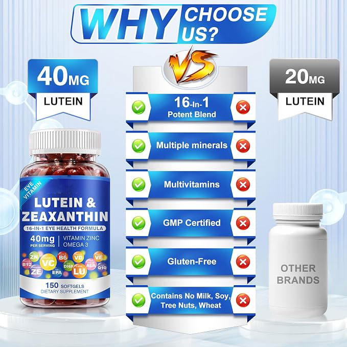 Lutein and Zeaxanthin Supplement - AREDS 2 Plus+ Eye Vitamins 40 mg Lutein & 8 mg Zeaxanthin
