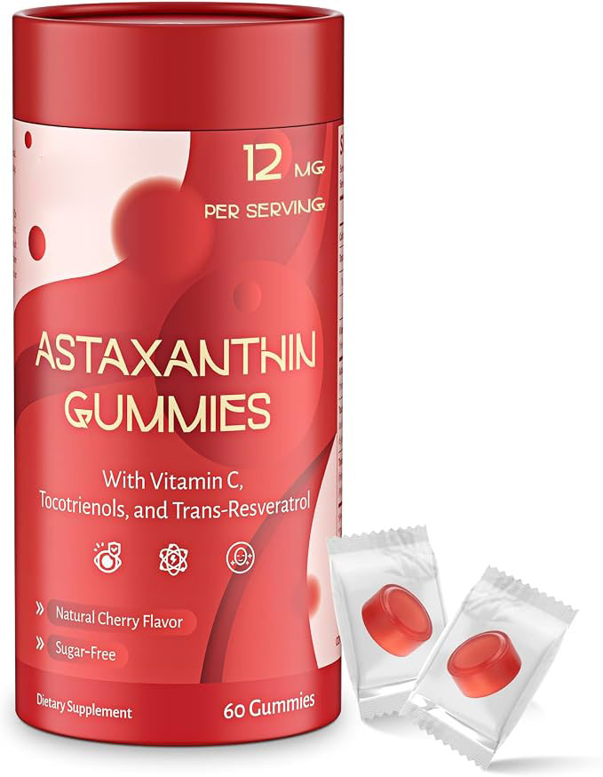 Astaxanthin Gummies | Sugar-Free Vegan Antioxidant Support with Vitamin C, Resveratrol & Tocotrienols