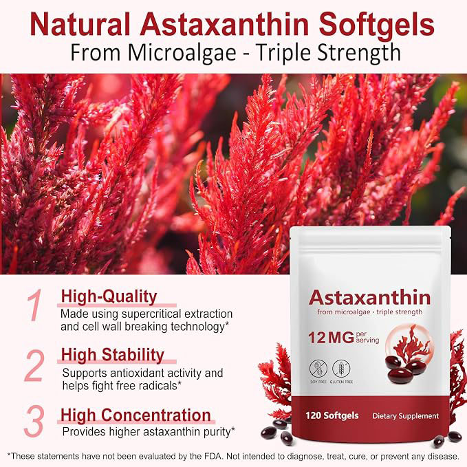 Advanced Astaxanthin 12 mg | Antioxidant Supplement for Eye, Joint & Skin Health | Microalgae-Sourced | 4-Month Supply