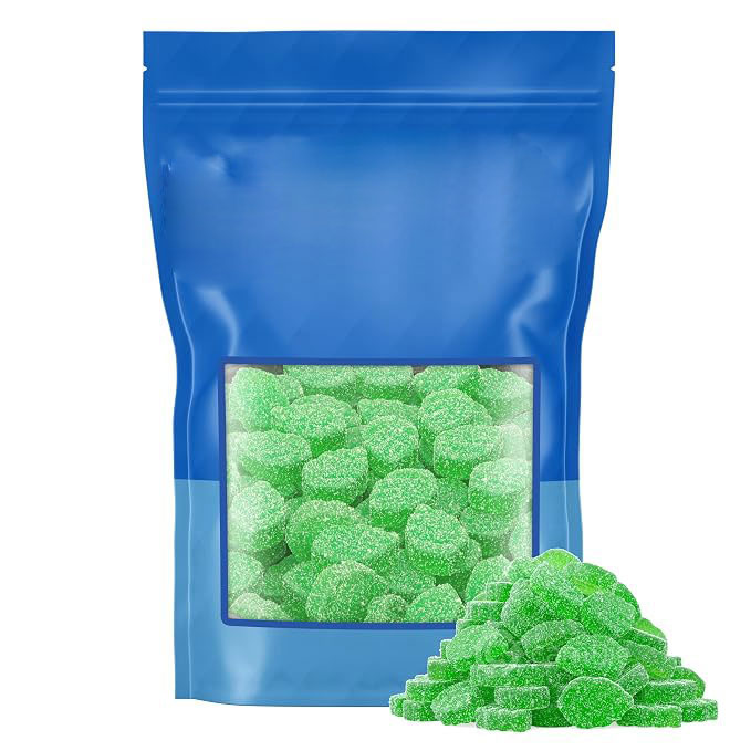 Jelly Spearmint Leaves Candy, Sugar Coated Natural Spearmint Flavor, Soft & Chewy Texture, Perfect for Snacking, Sharing, & Desserts, Packaged Fresh in Resealable Pouch