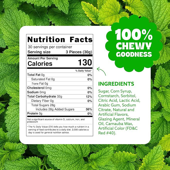 Jelly Spearmint Leaves Candy, Sugar Coated Natural Spearmint Flavor, Soft & Chewy Texture, Perfect for Snacking, Sharing, & Desserts, Packaged Fresh in Resealable Pouch