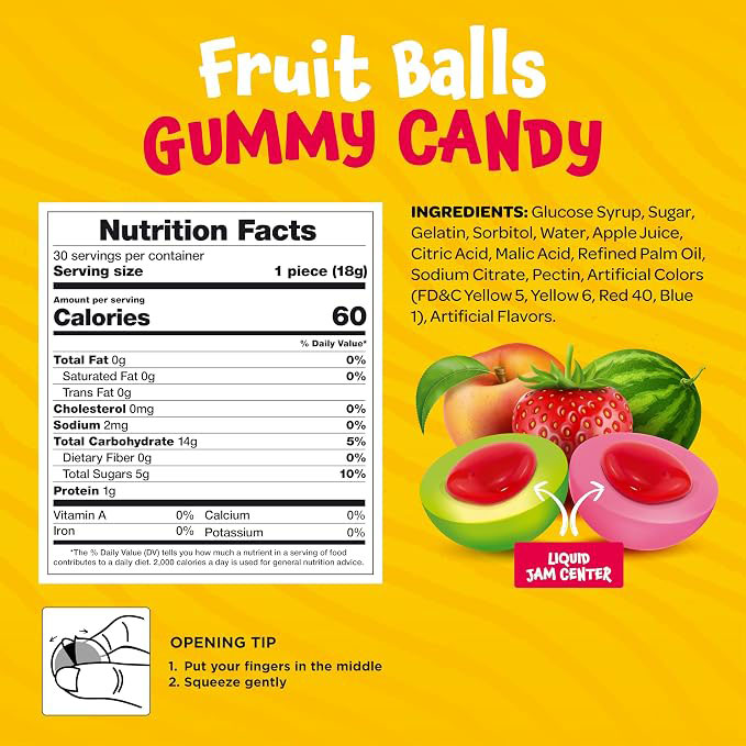 Fruit Gummy Balls Mix, Jelly Filled Gummies,Individually Wrapped | Assorted Flavors | Snack