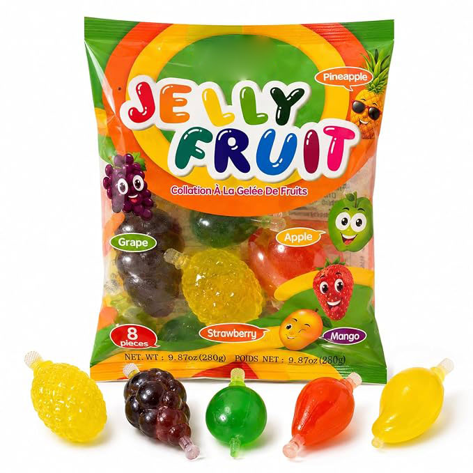 Fruit Jelly Snacks | Trendy Fruit-Shaped Jelly Treats | Strawberry, Mango, Apple, Pineapple & Grape Flavors