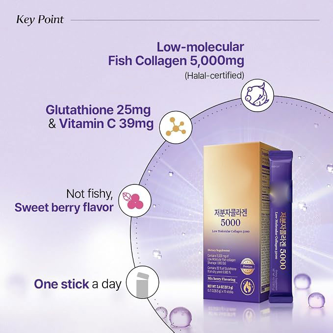 Low-Molecular Marine Collagen Peptides with Vitamin C, Fast-Absorbing Collagen Supplement for Skin Health & Antioxidant Support