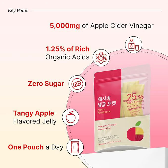 Apple Cider Vinegar Jelly Sticks, Convenient Apple-Flavored ACV Supplement with Dietary Fiber for Digestive Health Support