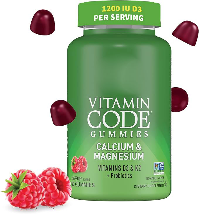 Vitamin Code Calcium & Magnesium Gummies | Bone Support with Prebiotics & Probiotics | No Added Sugar, Non-GMO, Raspberry Flavor
