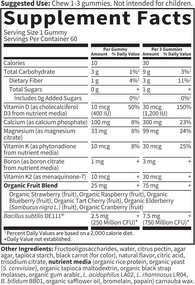 Vitamin Code Calcium & Magnesium Gummies | Bone Support with Prebiotics & Probiotics | No Added Sugar, Non-GMO, Raspberry Flavor