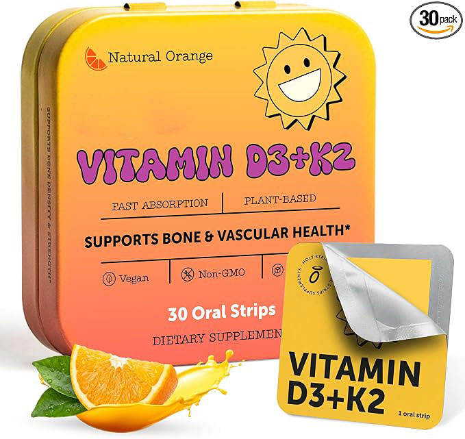 Vitamin D3 + K2 Oral Strips | Fast-Absorbing Plant-Based Formula | Supports Bone & Cardiovascular Health | Non-GMO, Sugar-Free