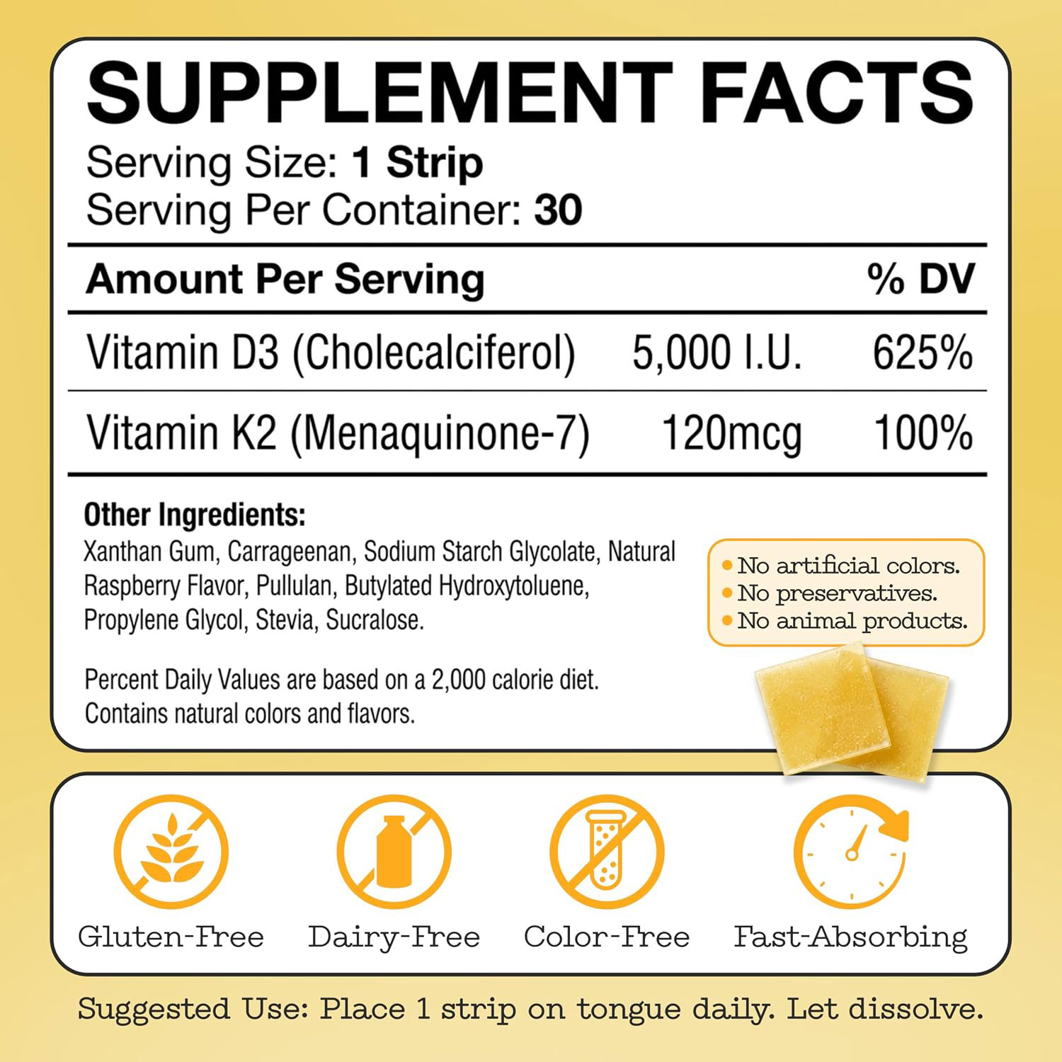 Vitamin D3 + K2 Oral Strips | Fast-Absorbing Plant-Based Formula | Supports Bone & Cardiovascular Health | Non-GMO, Sugar-Free