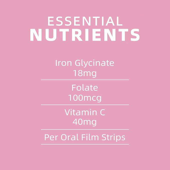 Fast-Dissolving Iron Oral Film Strips | No Water Needed | Supports Red Blood Cell Production, Energy & Daily Wellness | Gluten-Free, Lactose-Free, Non-GMO | Raspberry Flavor