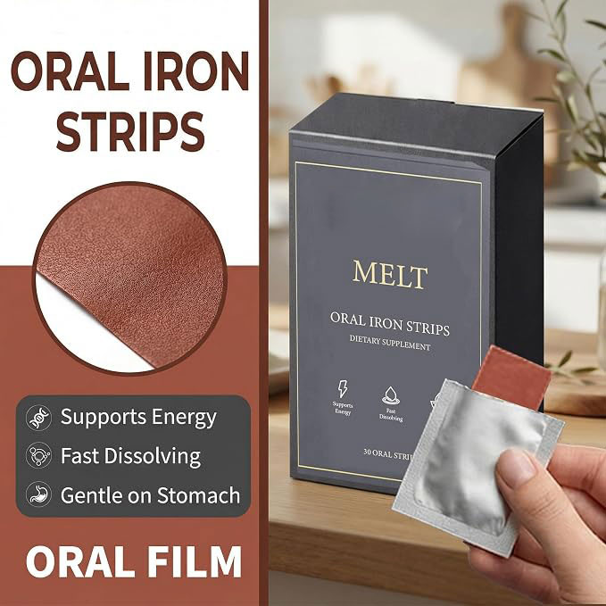 Fast-Dissolving Oral Iron Strips, 19 mg of Iron per Strip, 30 Count, Raspberry Flavor, No Water Needed