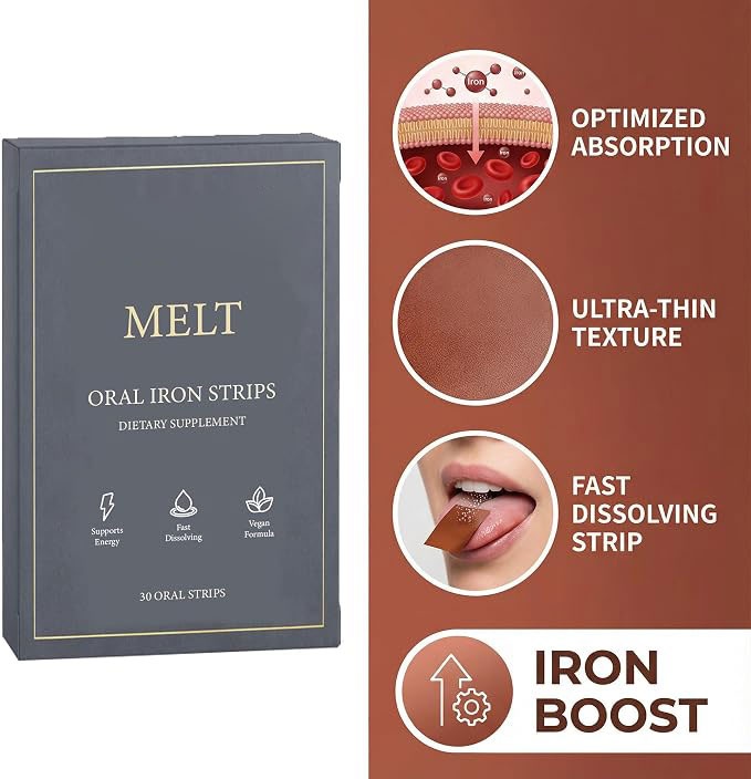 Fast-Dissolving Oral Iron Strips, 19 mg of Iron per Strip, 30 Count, Raspberry Flavor, No Water Needed