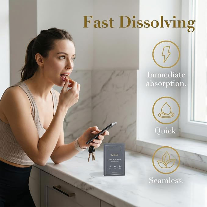 Fast-Dissolving Oral Iron Strips, 19 mg of Iron per Strip, 30 Count, Raspberry Flavor, No Water Needed