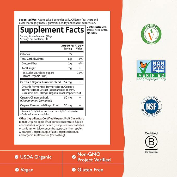 Organic Turmeric Gummies | Inflammatory Response Support | Immune & Absorption Support | Vitamin Gummies for Adults & Kids
