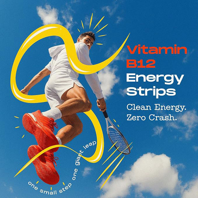 Oral Dissolving Strips – Fast-Absorbing, Vegan, Non-GMO & Sugar-Free | Energy and Fatigue Support, Delicious Strawberry Flavor, Vitamin-Enriched