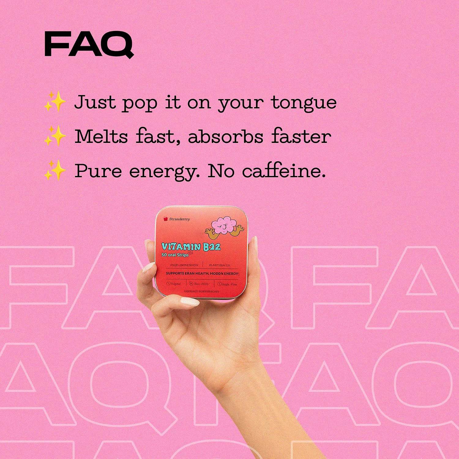 Oral Dissolving Strips – Fast-Absorbing, Vegan, Non-GMO & Sugar-Free | Energy and Fatigue Support, Delicious Strawberry Flavor, Vitamin-Enriched