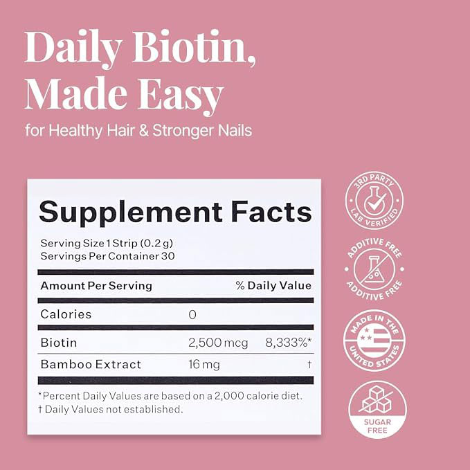 Biotin Oral Dissolving Strips with Bamboo Extract | Sugar-Free, Fast-Dissolving | Hair, Nail & Beauty Support