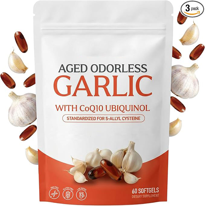 Aged Odorless Garlic Extract Softgels, 1,200 mg per Softgel | With CoQ10 Ubiquinol & Vitamin K2 (MK-7) | Dietary Supplement