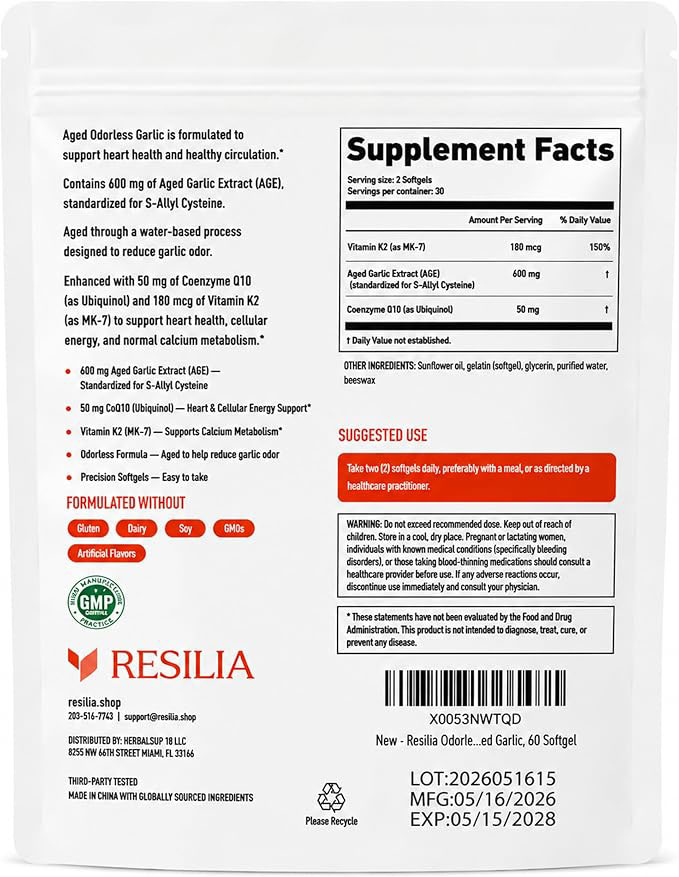 Aged Odorless Garlic Extract Softgels, 1,200 mg per Softgel | With CoQ10 Ubiquinol & Vitamin K2 (MK-7) | Dietary Supplement