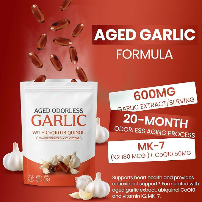 Aged Odorless Garlic Extract Softgels, 1,200 mg per Softgel | With CoQ10 Ubiquinol & Vitamin K2 (MK-7) | Dietary Supplement