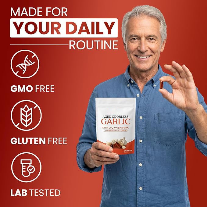 Aged Odorless Garlic Extract Softgels, 1,200 mg per Softgel | With CoQ10 Ubiquinol & Vitamin K2 (MK-7) | Dietary Supplement