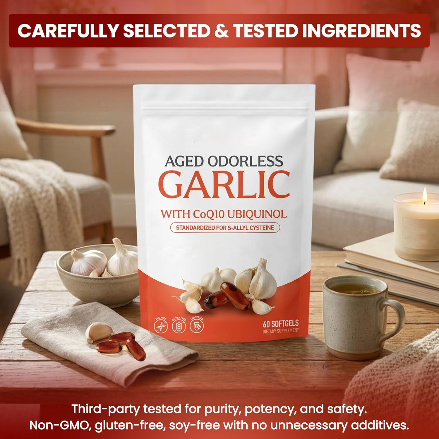 Aged Odorless Garlic Extract Softgels, 1,200 mg per Softgel | With CoQ10 Ubiquinol & Vitamin K2 (MK-7) | Dietary Supplement