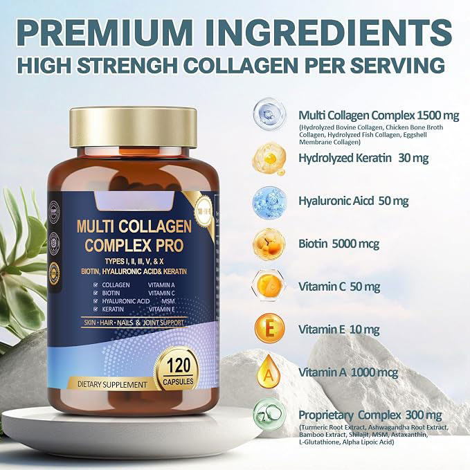 Collagen Complex Supplement for Men & Women with Biotin and Vitamins A, C & E