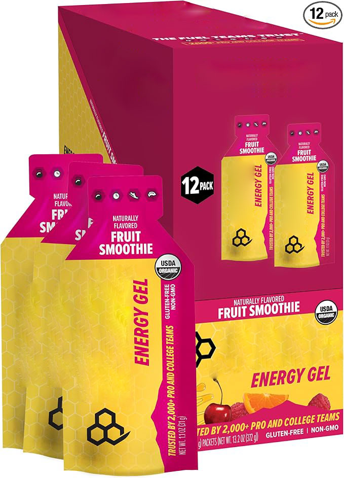 Organic Fruit Smoothie Energy Gel for Running, Exercise & Sports Performance | Gluten-Free, Caffeine-Free | Pre-Workout and Intra-Workout Nutrition