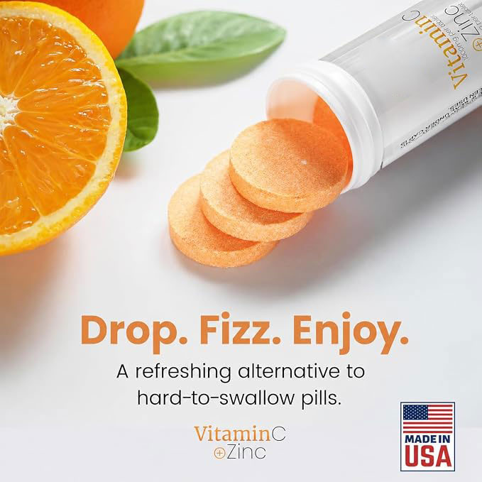 Vitamin C 1000 mg Effervescent Tablets with Zinc | High-Potency Immune Support | Sugar-Free & Vegan | Easy Daily Vitamin C Supplement