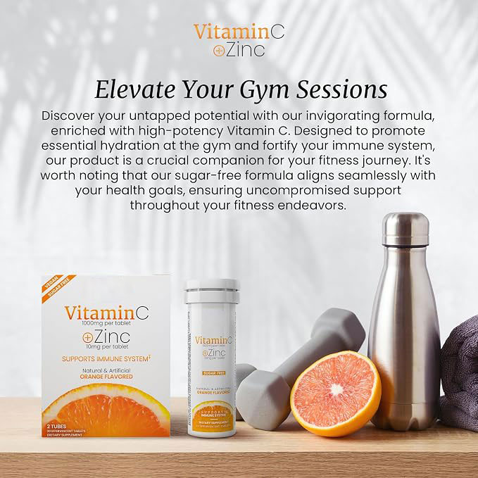 Vitamin C 1000 mg Effervescent Tablets with Zinc | High-Potency Immune Support | Sugar-Free & Vegan | Easy Daily Vitamin C Supplement